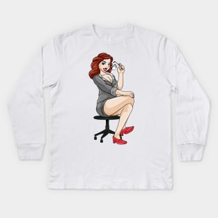 Sexy secretary with glasses and dress Kids Long Sleeve T-Shirt